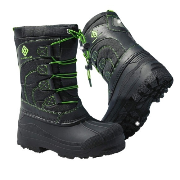 Dream Pairs Kids Sz 1 Black/Green Snow Mud Rain Boots‎ Gorpcore Winter Outdoor - Picture 1 of 9